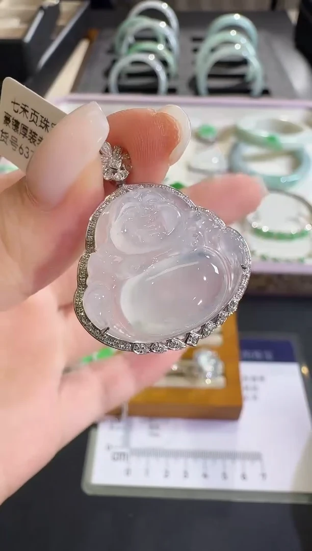 吊坠(不含链)18K金镶嵌翡翠【源头工厂】钻石镶嵌