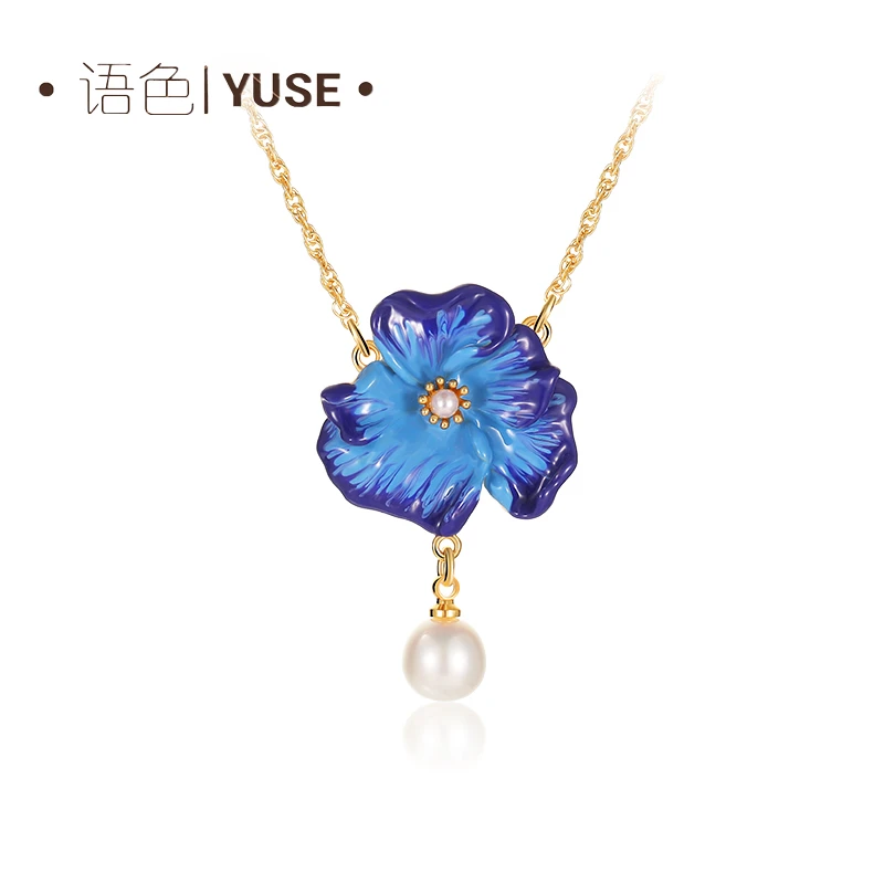 语色 铜合金项链 【芳菲未央】蓝色虞美人珐琅彩项链