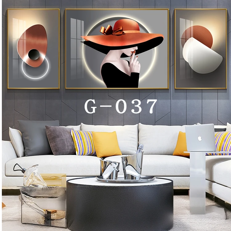 轻奢抽象人物客厅装饰画简约沙发背景墙晶瓷三联挂画