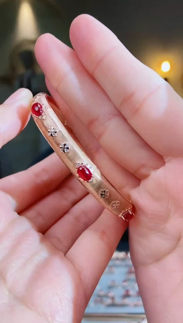 银S925镶嵌手镯红宝石手镯