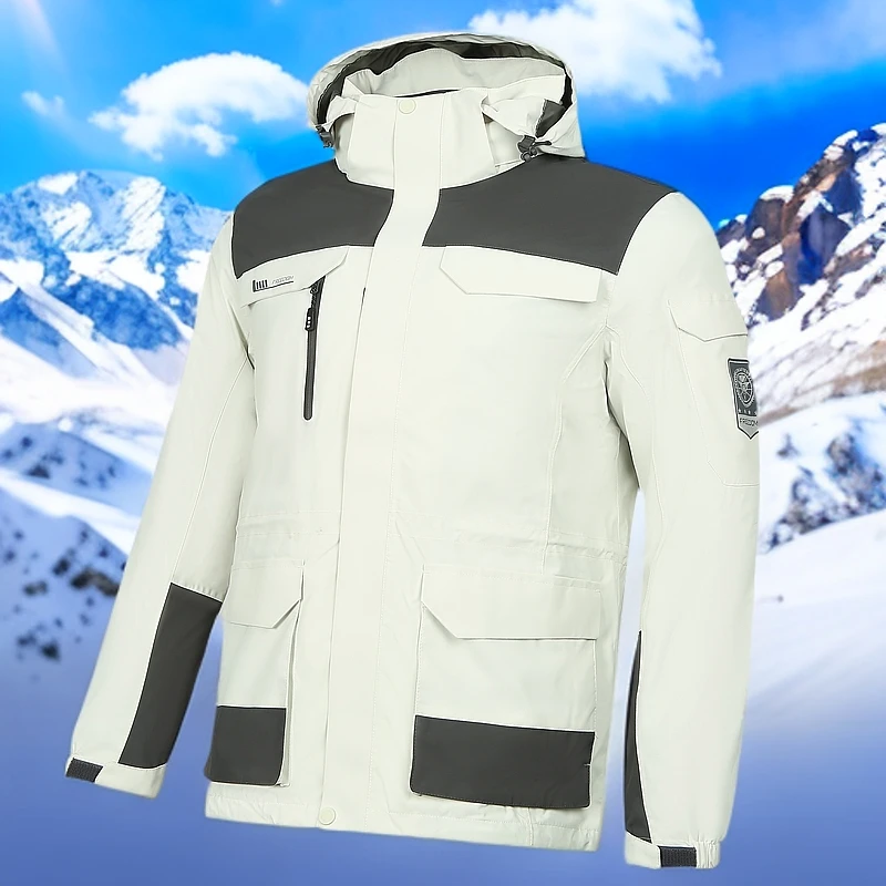 新款户外休闲连帽防风防水抓绒内胆三合一冲锋衣