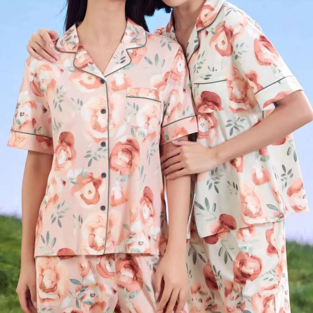 【岳姐姐专属】新款女士冰感棉国民领印花短袖家居套睡衣6365