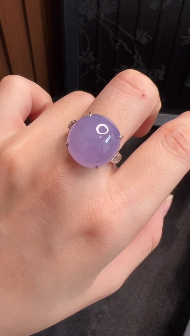 18K金镶嵌戒指翡翠高冰紫蛋面戒指16-15.4-7.1