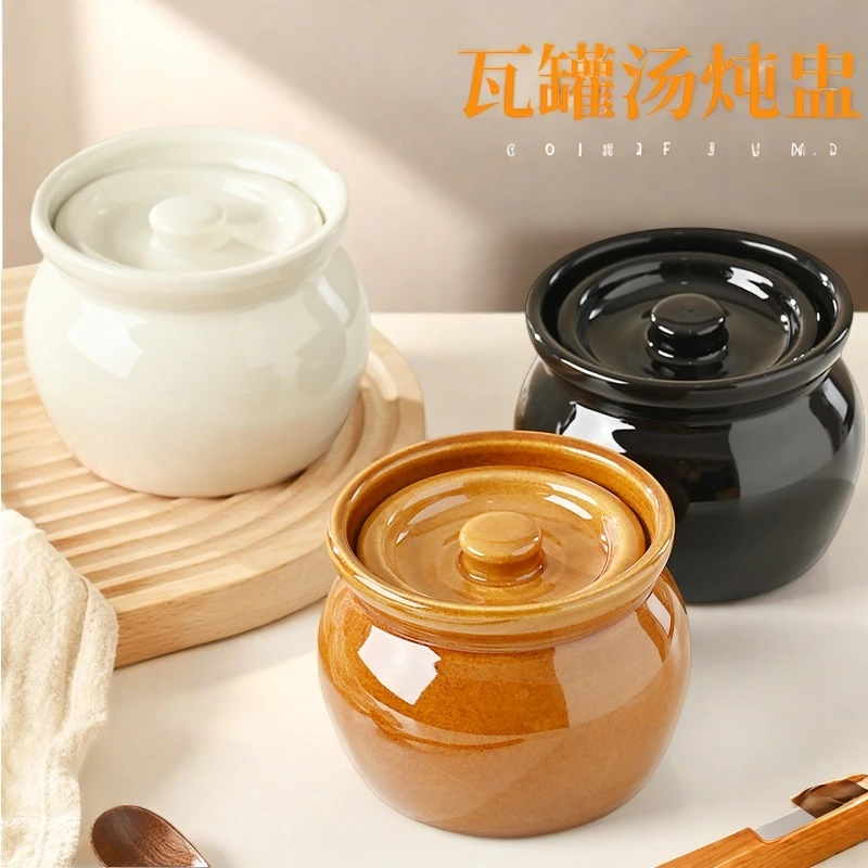 瓦罐煨汤陶瓷隔水炖蒸蛋汤盅煲汤炖盅老式炖罐带盖蒸盅家用炖汤