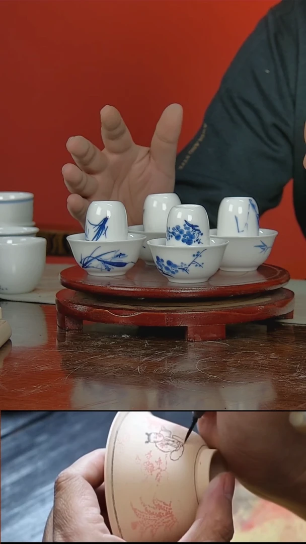 【闪购商品】028民间艺人青花梅兰竹菊杯子八只