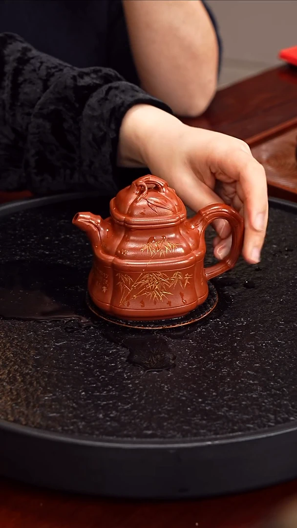 茶壶紫砂杨菲  四方竹鼎78 朱泥 250毫升 拍拍证书