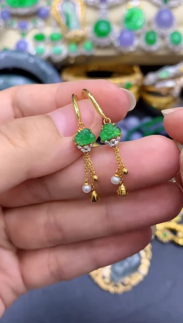 18K金镶嵌翡翠耳饰393-中国好珍宝