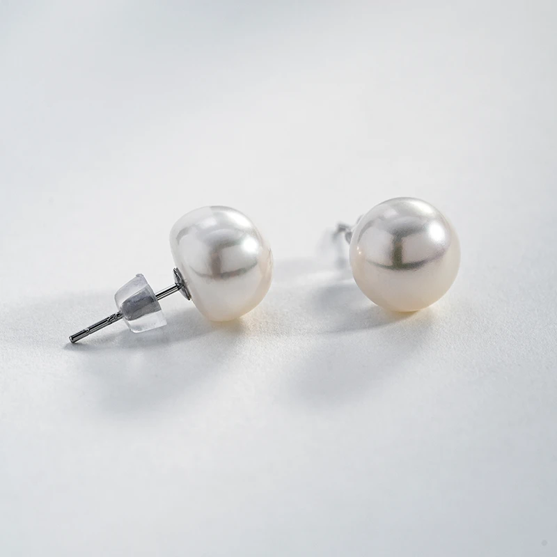 【小灯泡618】S925银 淡水珍珠耳钉馒头珠10-11mm时尚气质送礼