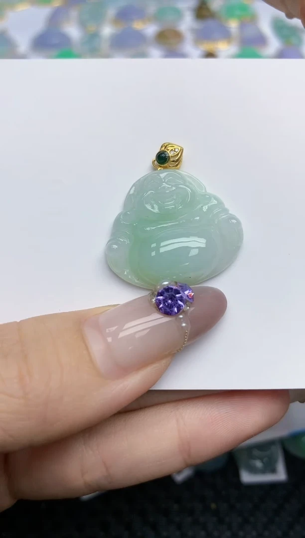 翡翠挂件银S925镶嵌235   天然翡翠A货
