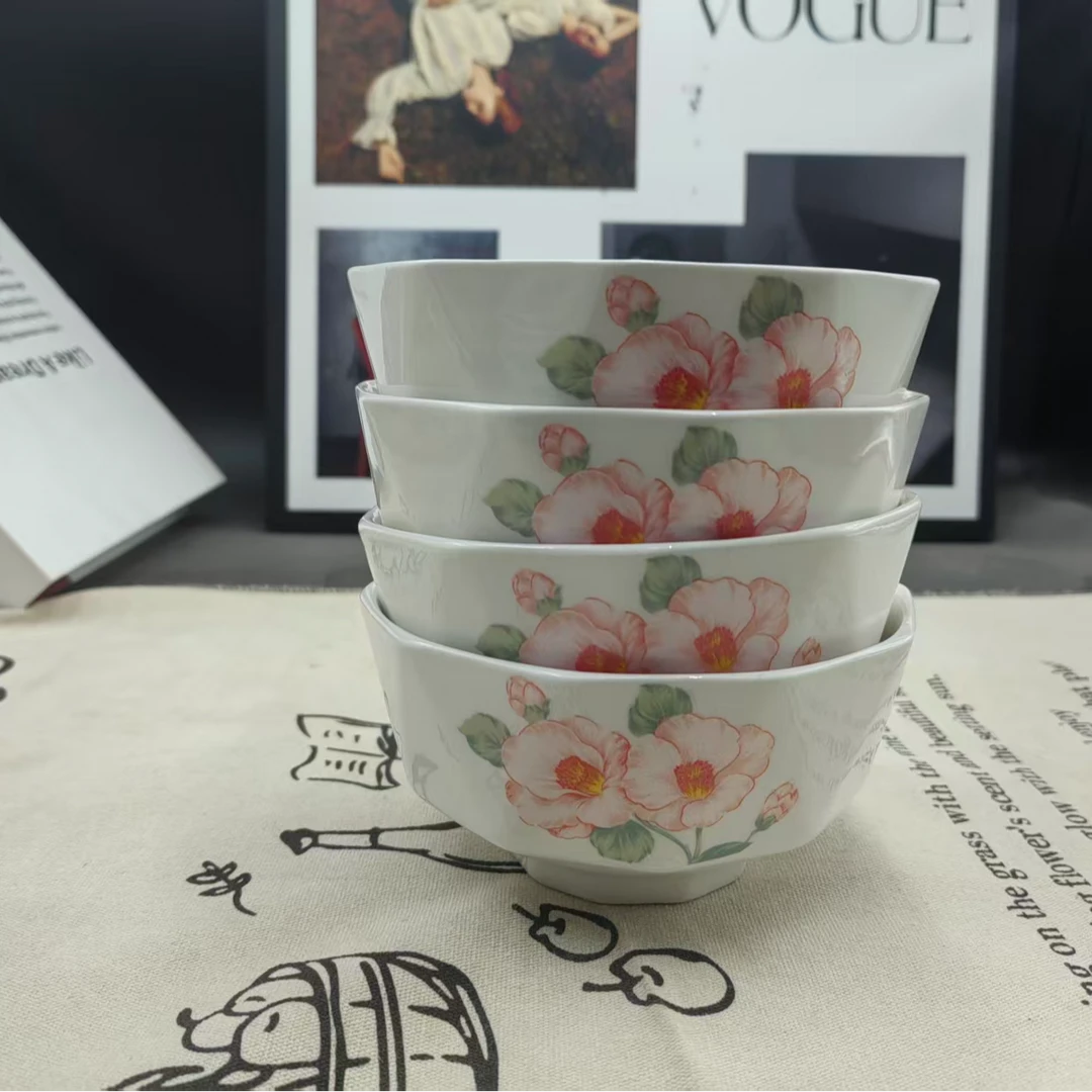 【8件套】花语牡丹4.5碗4个7盘4个高温釉下彩陶瓷餐具