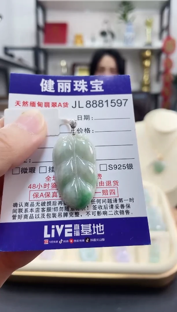 颈饰18K金镶嵌翡翠天然缅甸翡翠 金枝玉叶(一物一证)+银链