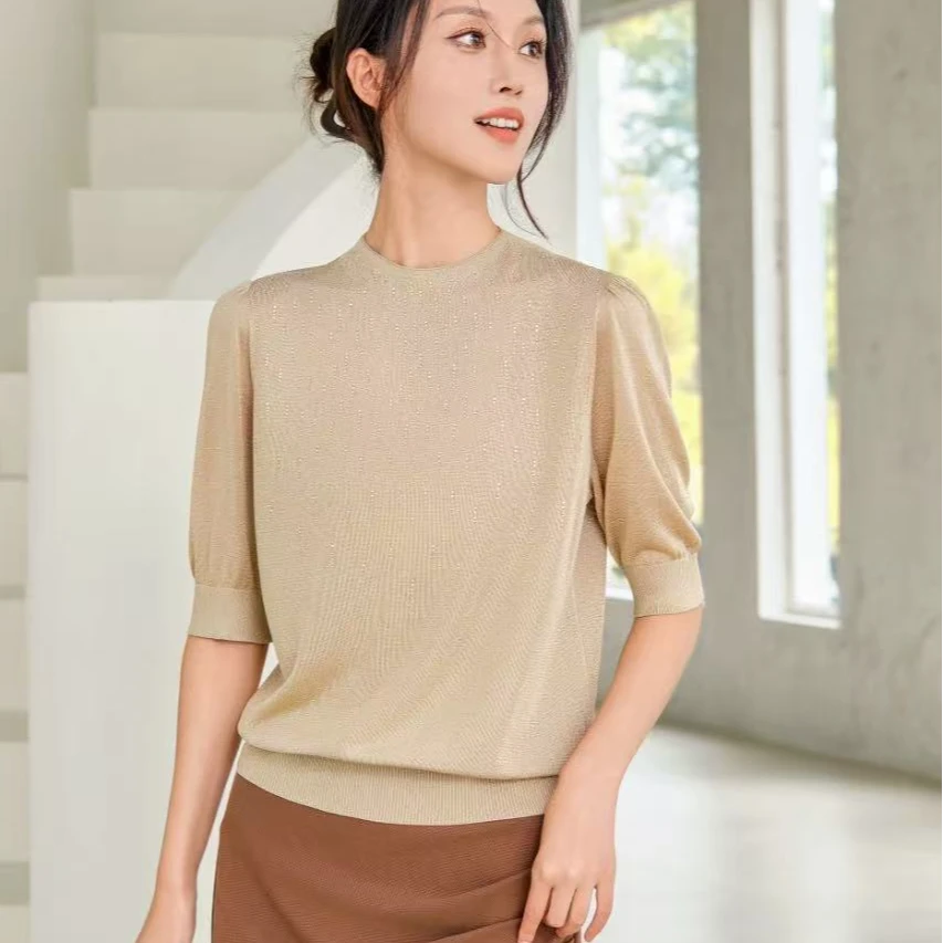 681008高级修身经典正肩五分袖针织衫