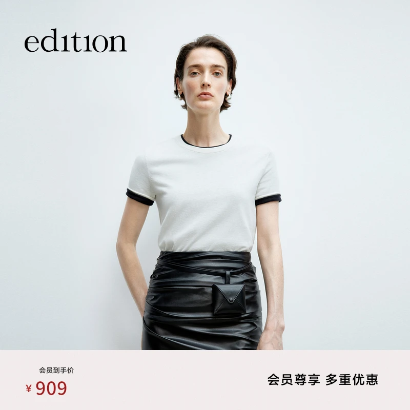 【商场同款新品】edition2025春季棉羊绒短袖针织T恤#EBE1SWT026