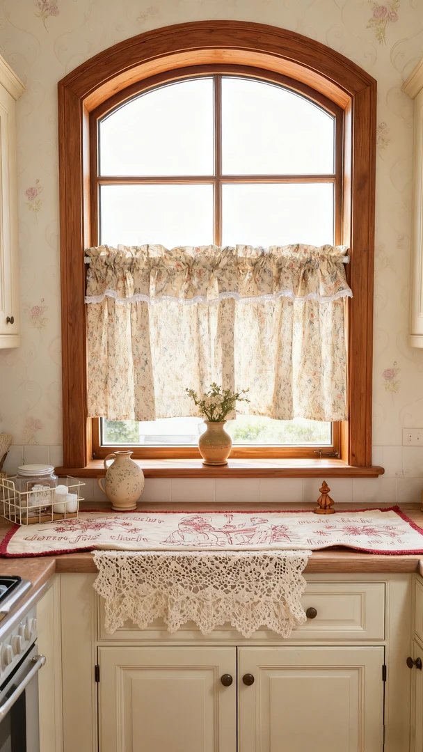 LY2626法式田园风重工碎花拼接蕾丝花边半遮光厨房窗户隔断半帘