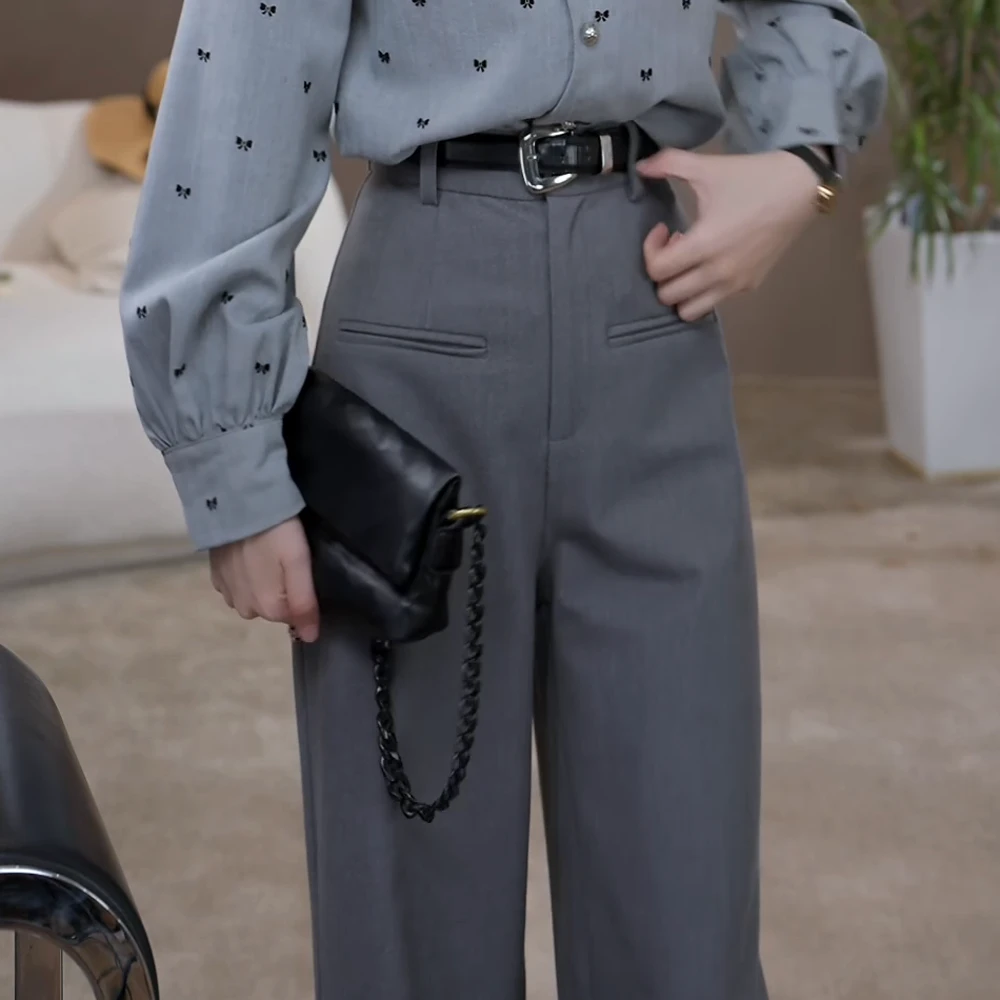 B 时尚高级感秋冬季法式设计宽松直筒阔腿裤百搭垂感通勤高腰气质