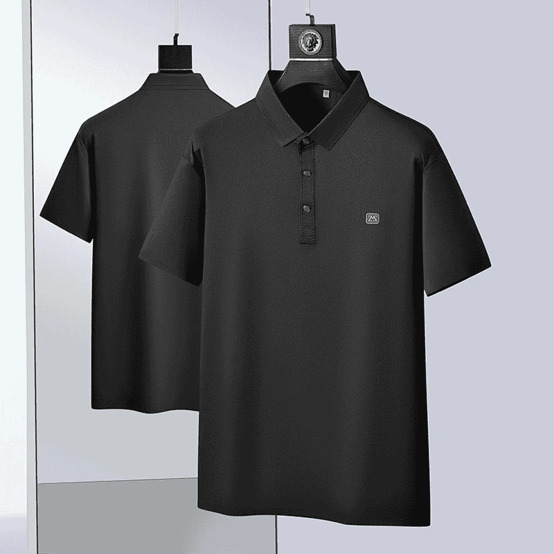 5801胖子哥夏季新款男士加肥加大码商务休闲翻领冰丝无痕短袖T恤