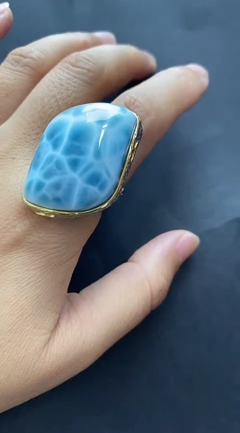 针钠钙石（海纹石）银S925镶嵌手链戒指