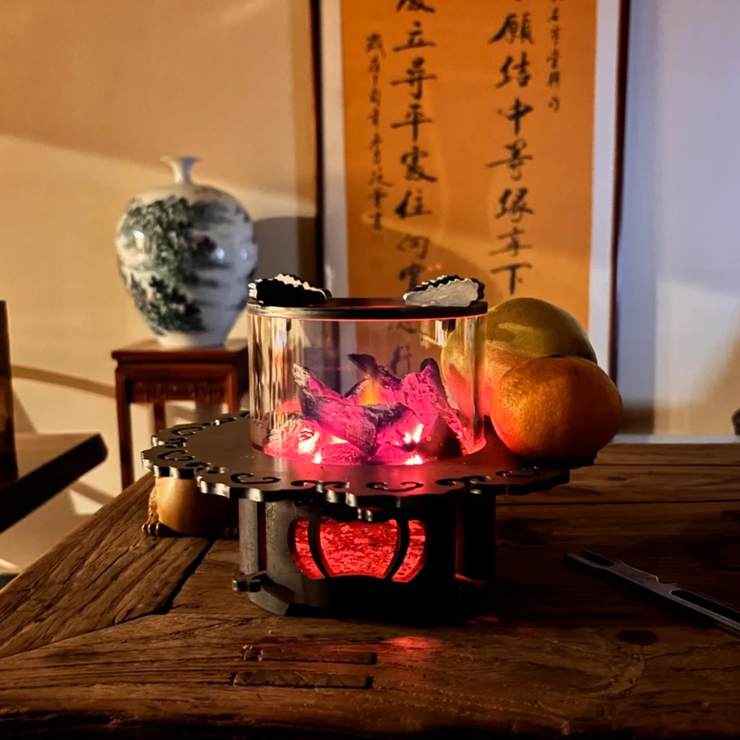 新款圆形玻璃观火炉室内炭火炉煮茶炉