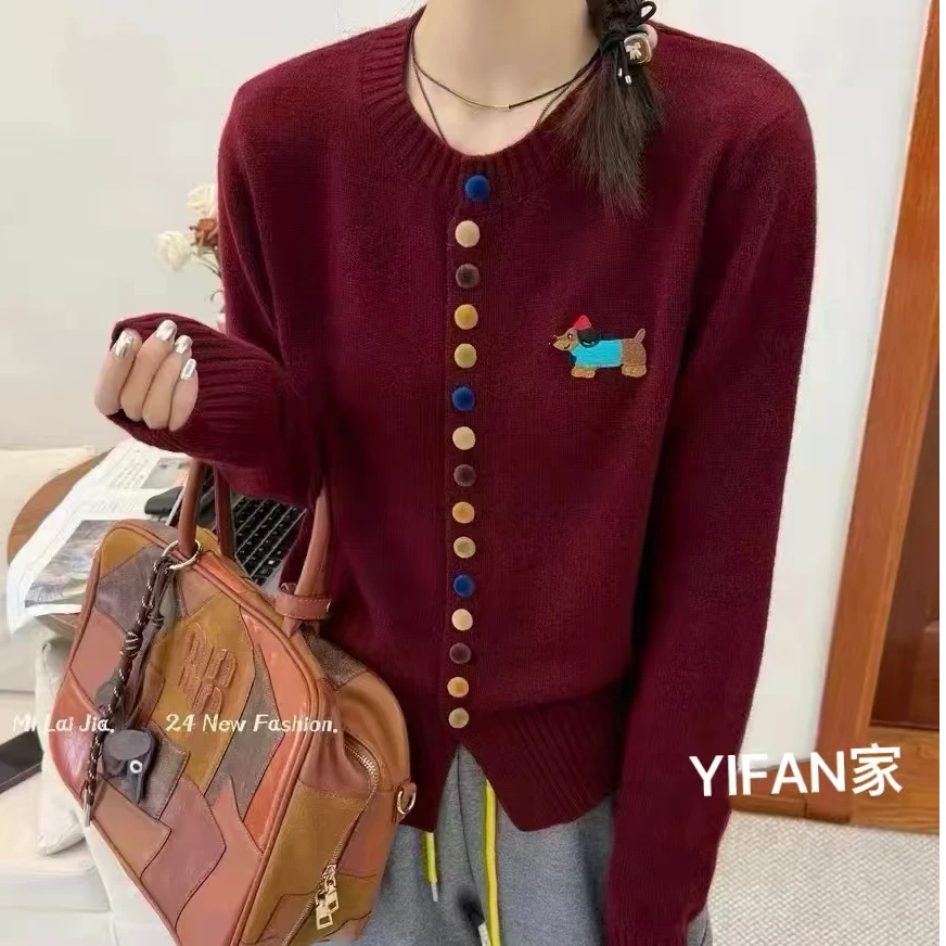 YIFAN家. 2025早春毛衣外套圆领冬季慵懒软糯单排扣开衫减龄
