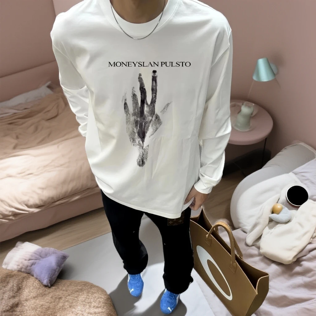 210-280g纯棉重磅长袖t恤秋冬高级感美式潮牌男装休闲印花小众