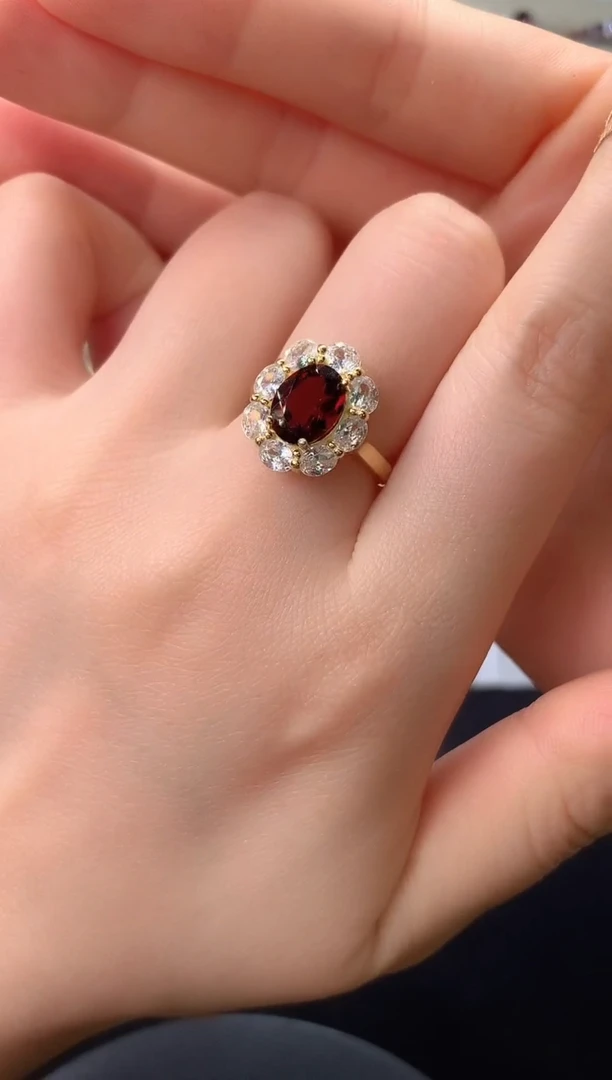银S925镶嵌戒指石榴石J20-5