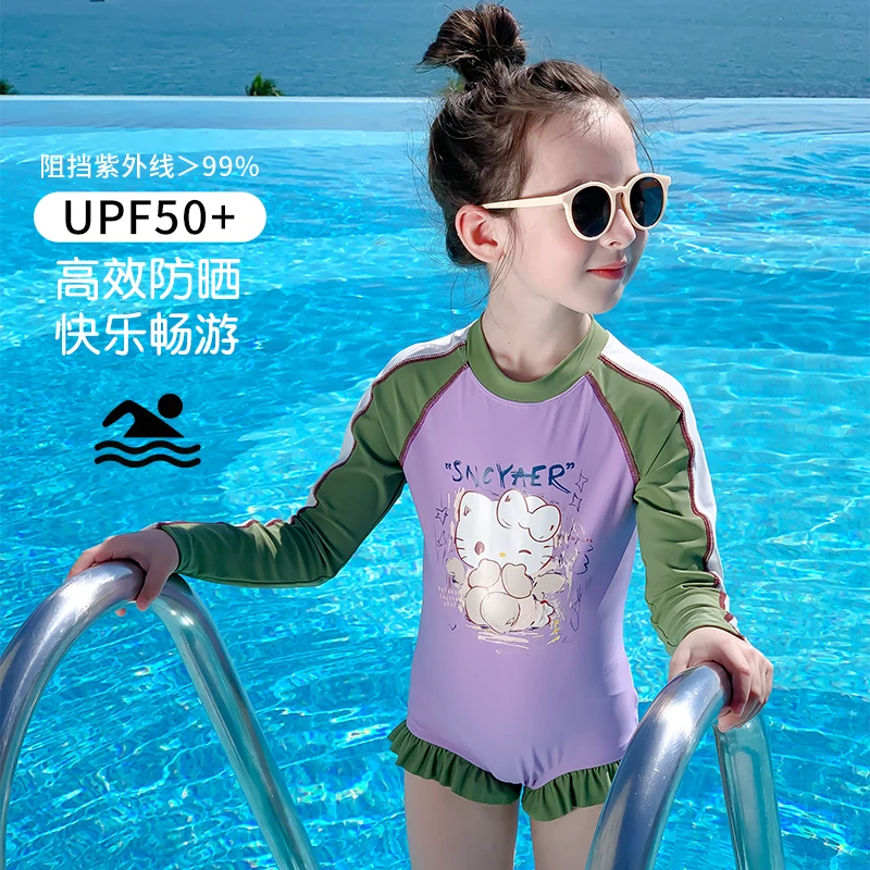 女孩高颜值泳衣儿童女宝宝洋气女童连体泳装全身款潮款防晒游泳衣