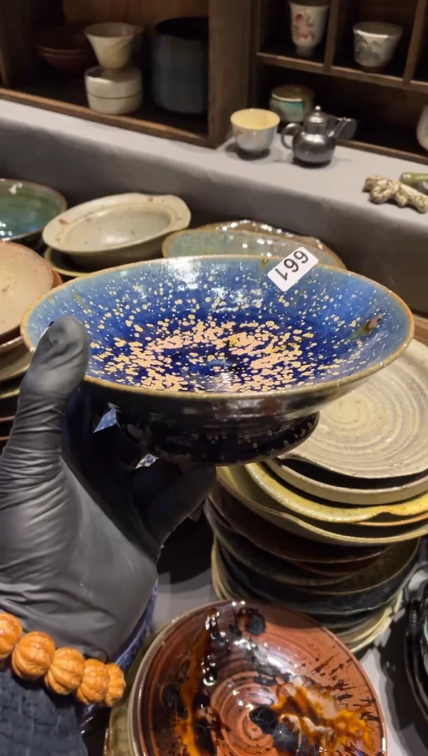 【闪购商品】瓷片661  微瑕窑变蓝手工盘1个