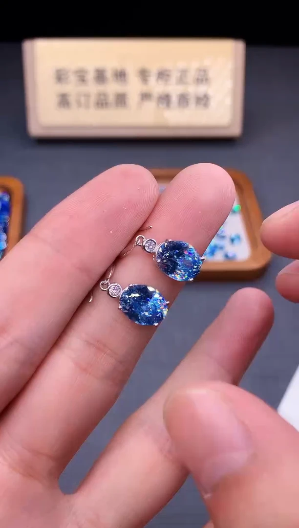 银S925镶嵌耳坠海蓝宝石2222