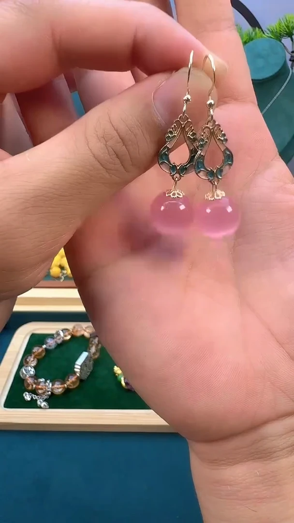 碧玺猫眼耳饰14K金镶嵌E54