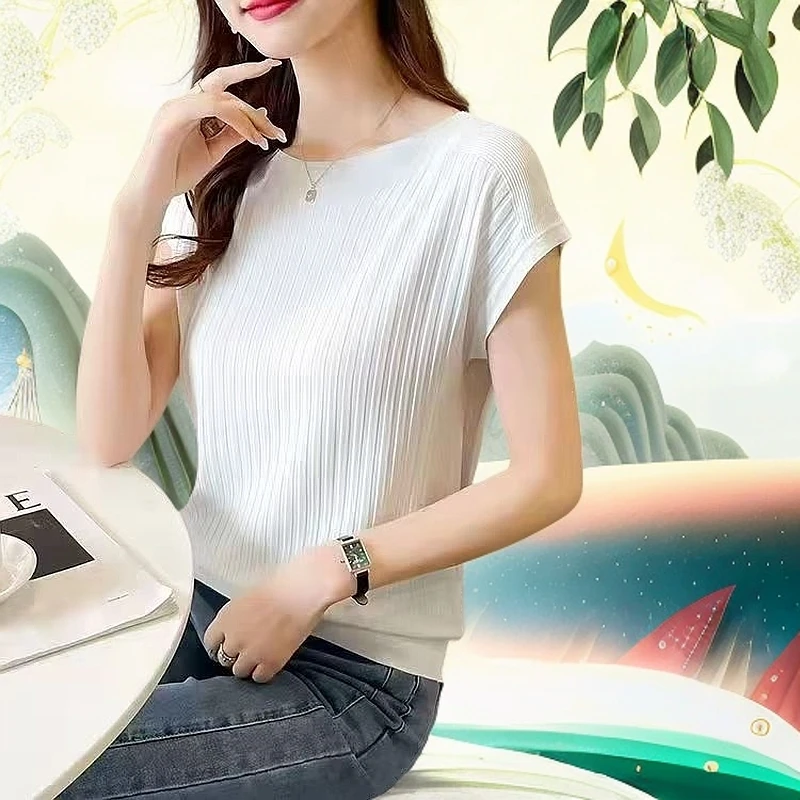 2025夏季新款冰丝针织衫高档一字肩宽松显瘦上衣