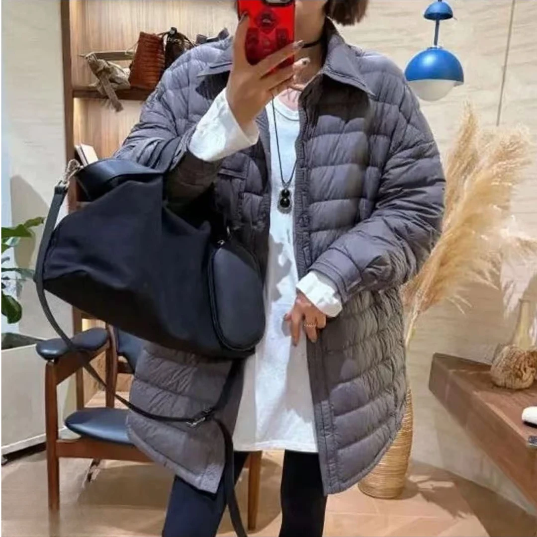 韩系设计感长袖中长款外套女2025秋冬新款时尚减龄甜美显瘦棉衣