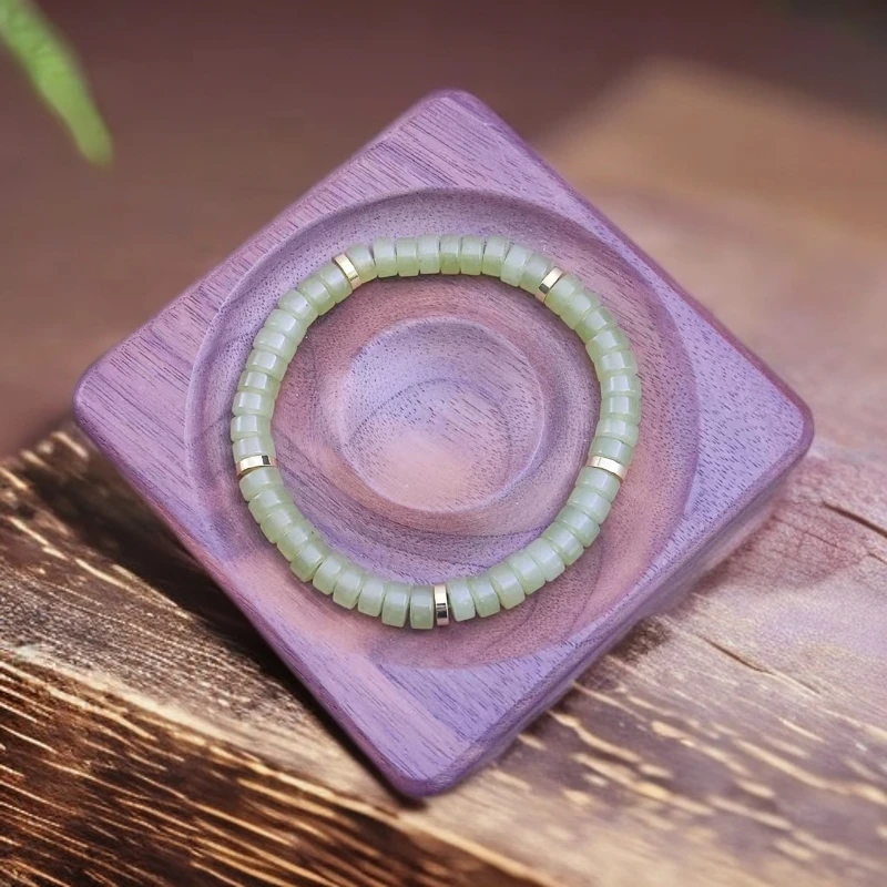 【恩上珠宝】天然玉石 069 和田晴水牛油果绿直切算盘珠7mm