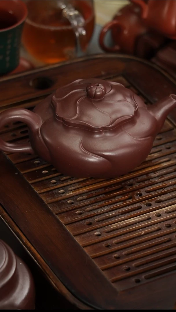 茶壶紫砂宜兴紫砂筋纹紫泥凤瑶250毫升