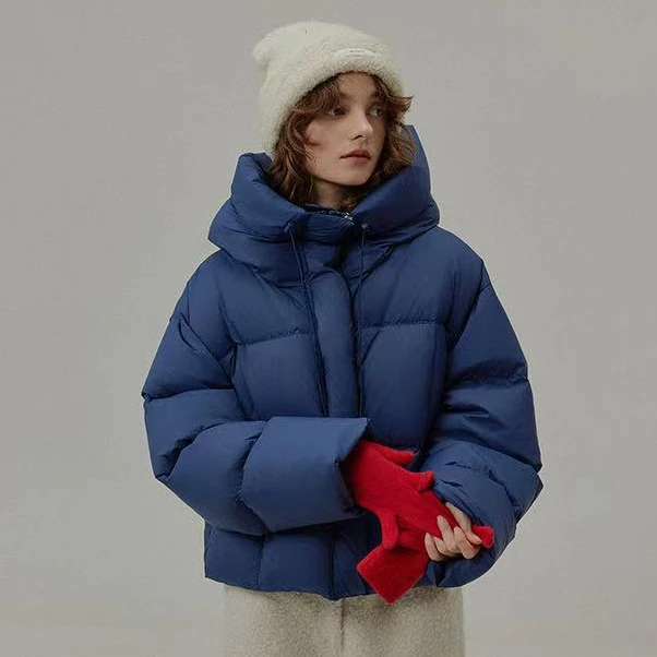 【漫初】2025新款时尚高端连帽抽绳女短款白鸭绒面包服羽绒服外套