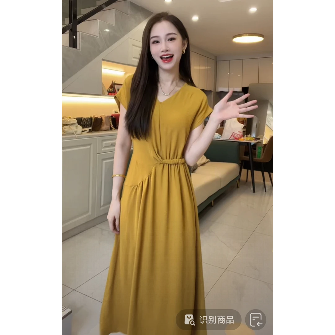夏季长裙赫本风复古绿夏季连衣裙小众显瘦气质收腰