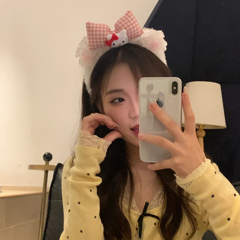 元气满满甜美可爱毛绒发箍少女心蝴蝶结蕾丝洗脸拍照头箍网红ins