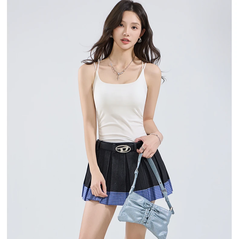 夏季新款莱赛尔天丝抗菌吊带美背内衣女带胸垫内搭外穿防走光背心