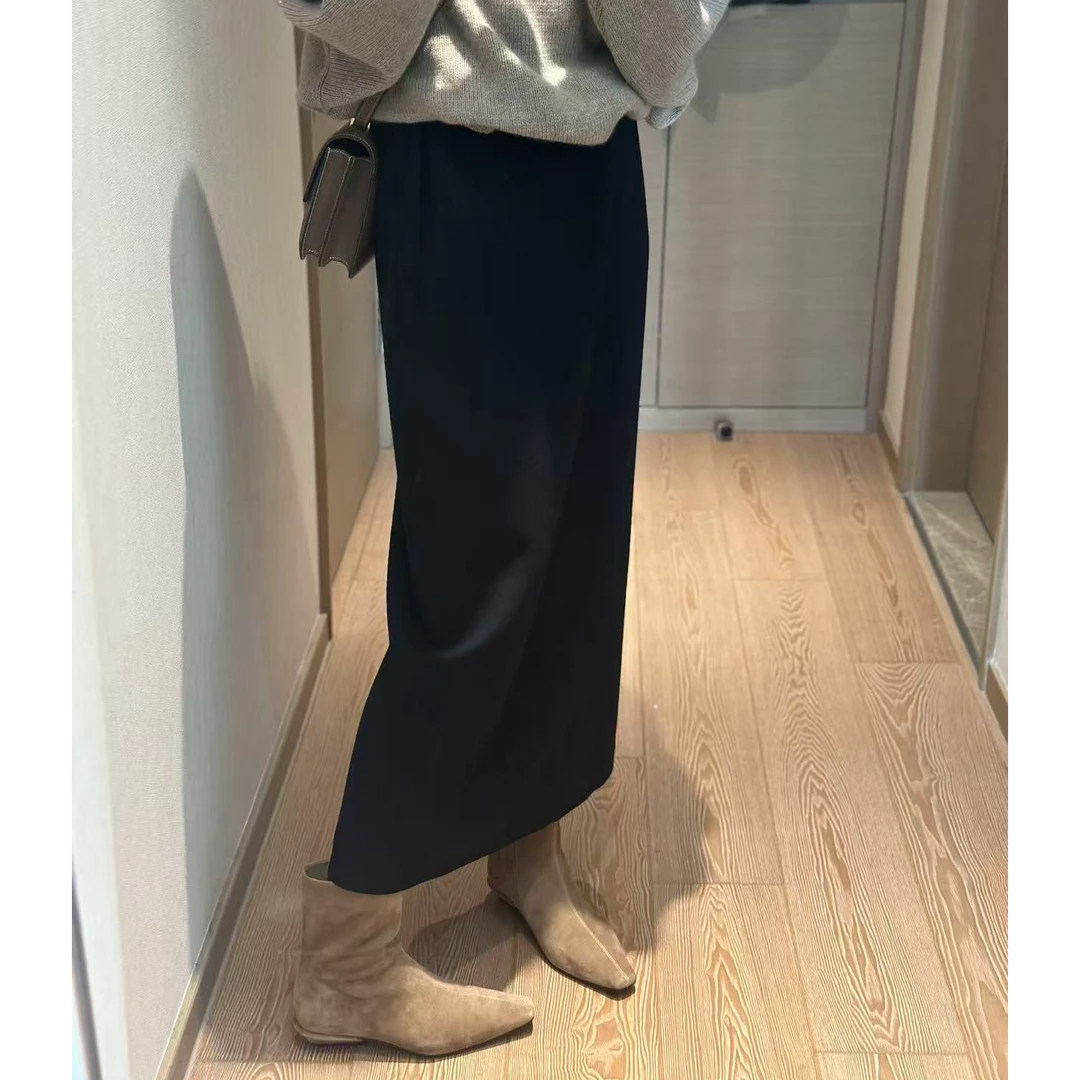 pp家一步裙后开叉 半裙小肉 藏蓝色emma系列设计松紧腰女士