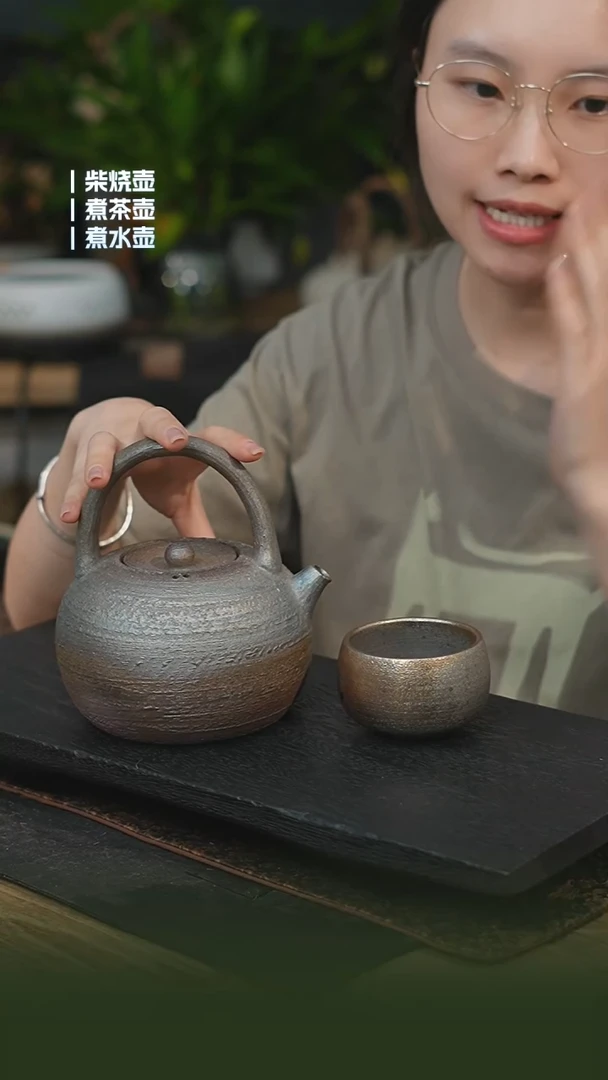 铁胎柴烧800cc 一壶一龙窑禅定杯（可备注有字无字）