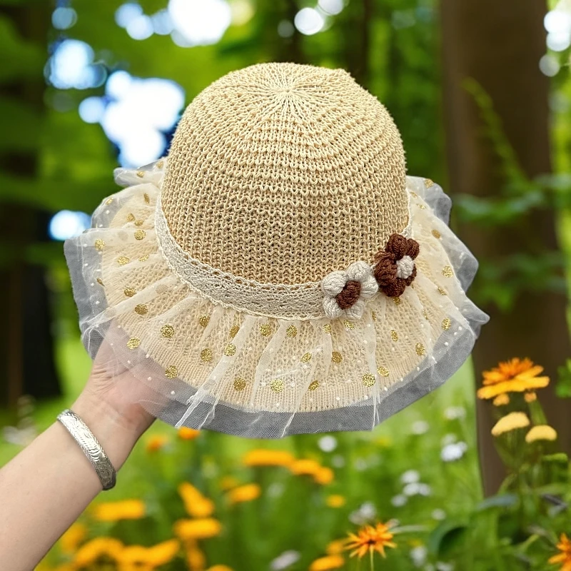 夏季女童遮阳帽沙滩防晒帽休闲风帽子公主夏天太阳帽出游渔夫帽