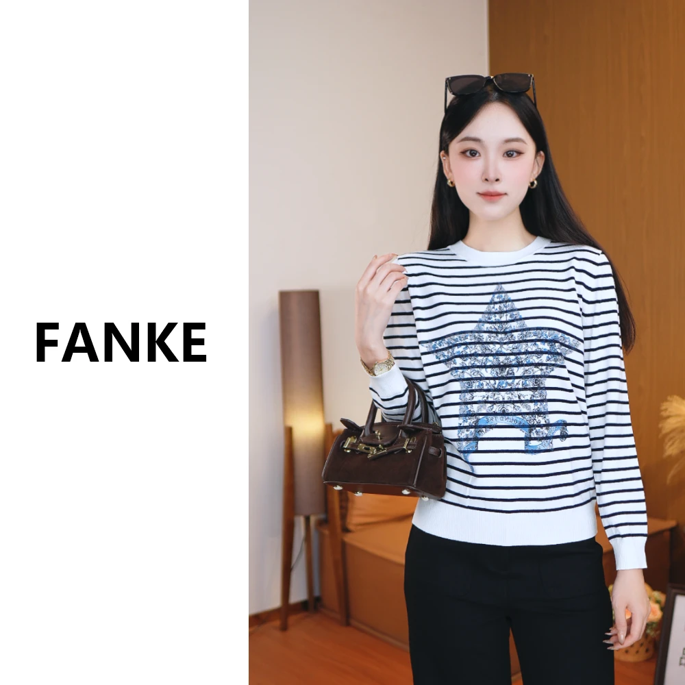 [清蓝星烁]  FANKE秋冬新款羊毛五角星条纹长袖