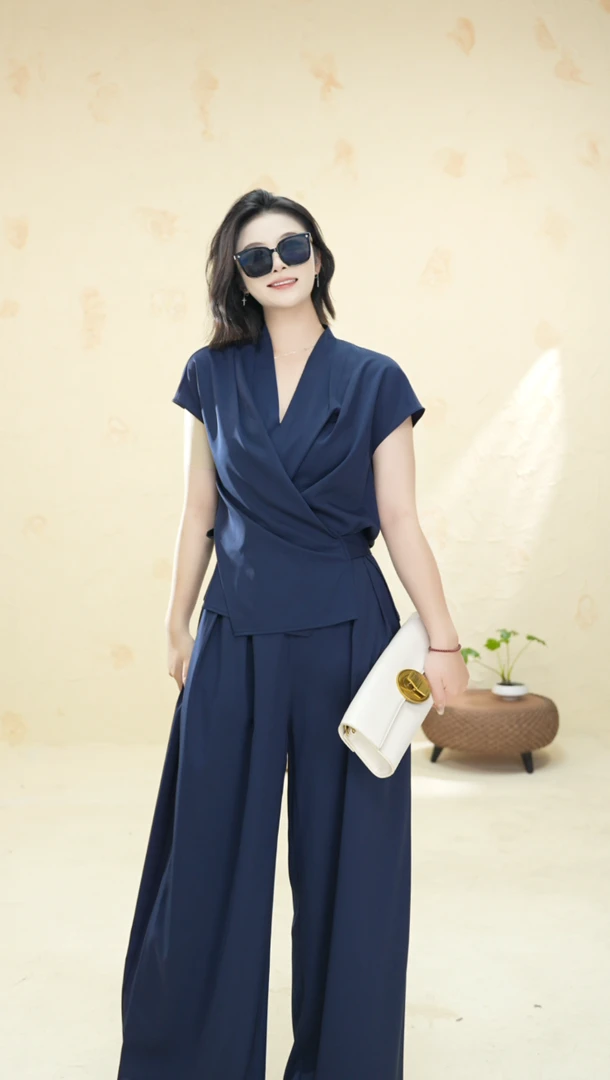 时尚夏季套装休闲老钱阔腿裤收腰少女分体法式老钱风松弛感女装