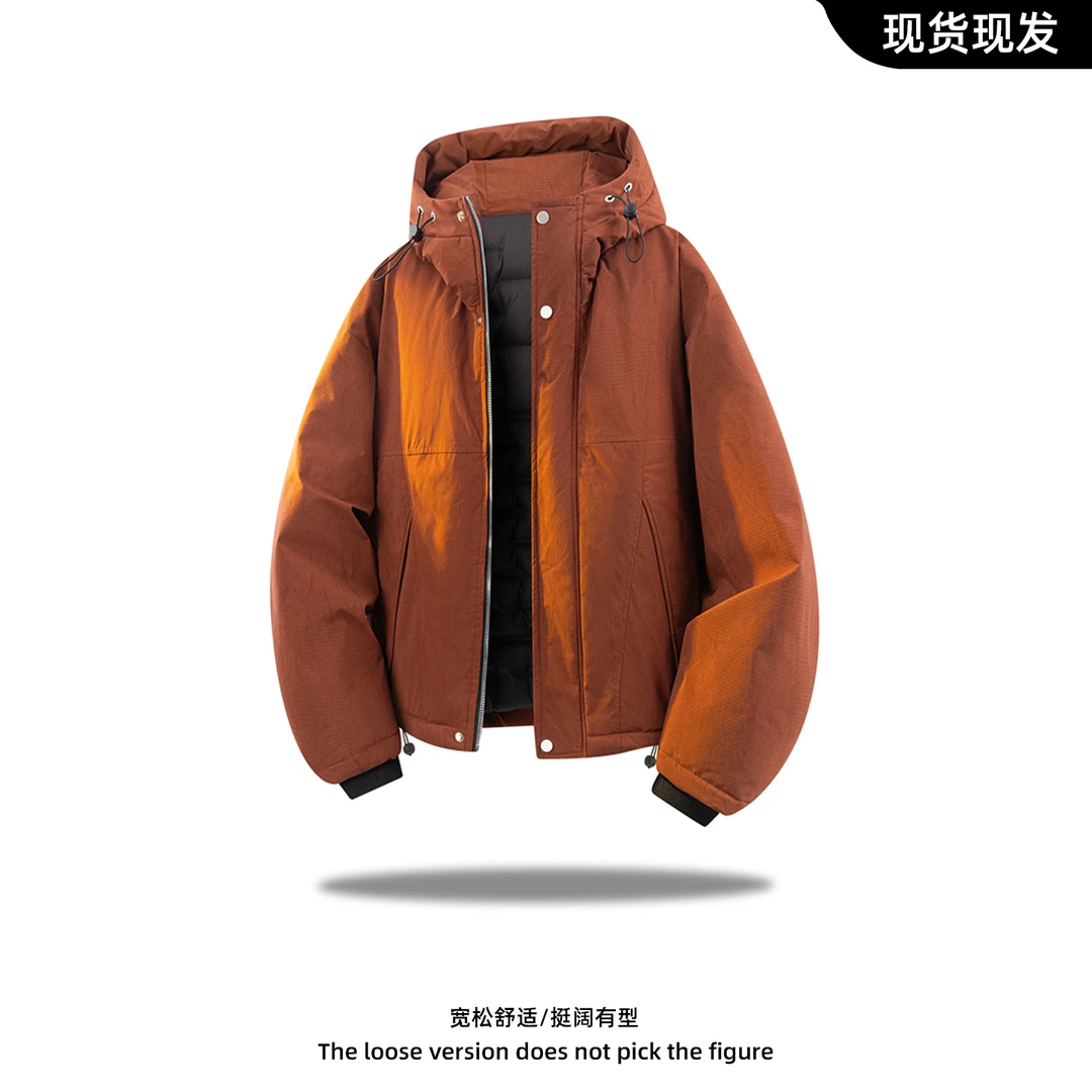 连帽大口袋厚款羽绒服男户外休闲90鸭绒保暖外套大码舒适防寒上衣