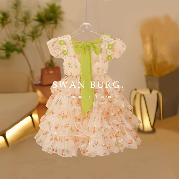 【Y.d4858】2025新款女童甜美女童连衣裙女孩洋气碎花夏款泡泡袖