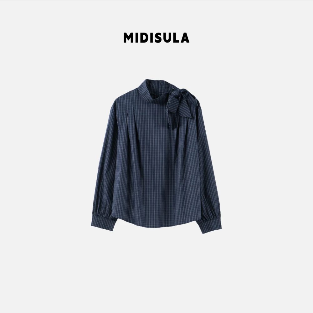MDSL·新款身上洋气轻奢气质百搭格子蝴蝶结长袖衬衫#1446