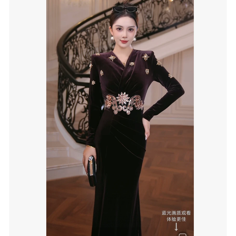 FNN【芙娜妮】2025新款时尚洋气百搭女装高贵气质连衣裙F2530499