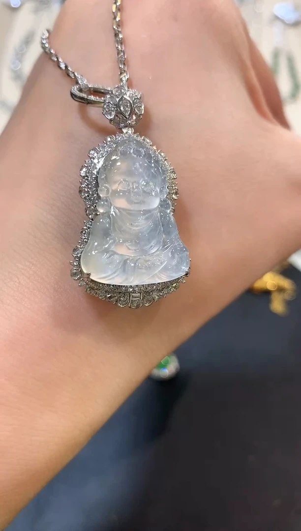 翡翠18K金镶嵌吊坠(不含链)b38