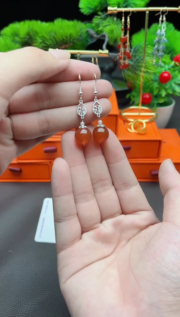 玛瑙/玉髓耳饰银S925镶嵌230