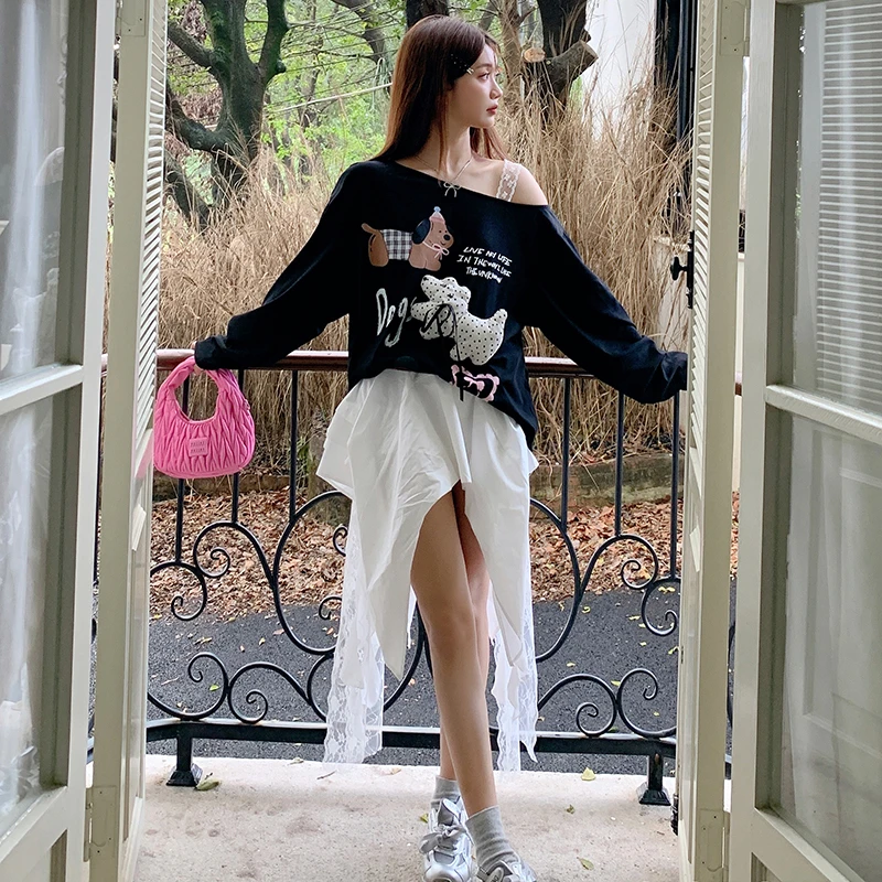 【林洁专属】CROW CAIM  不规则蕾丝拼接半身裙 CC24147