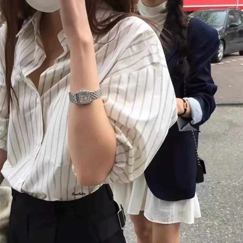 【时髦竖纹】自留 韩设计师款宽松中长款防晒条纹衬衫
